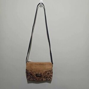 Montado Cork Crossbody Bag Floral Purse Small Double Zipper READ